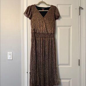 Vince Camuto Metallic Brown Maxi Dress with Flutter Sleeves